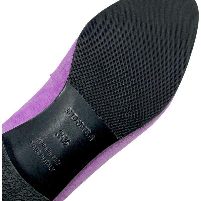 Hermes Royale Loafer Leather Shoes Suede Purple Moccasin Flat Shoes Hhardware