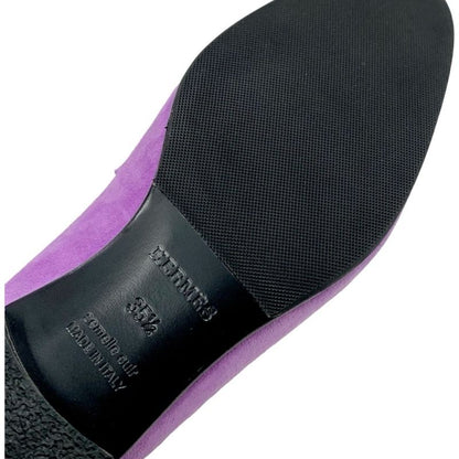 Hermes Royale Loafer Leather Shoes Suede Purple Moccasin Flat Shoes Hhardware