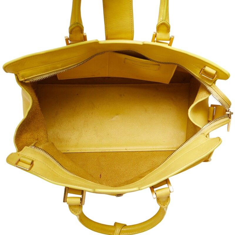 Saint Laurent Petit Cabas Y Line Handbag Shoulder Bag 2WAY Yellow Leather Women