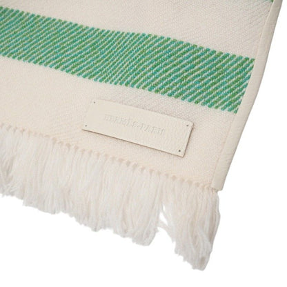 Hermes Shawl Large Shawl Scarf All Cashmere Leather Fringe Striped Ivory