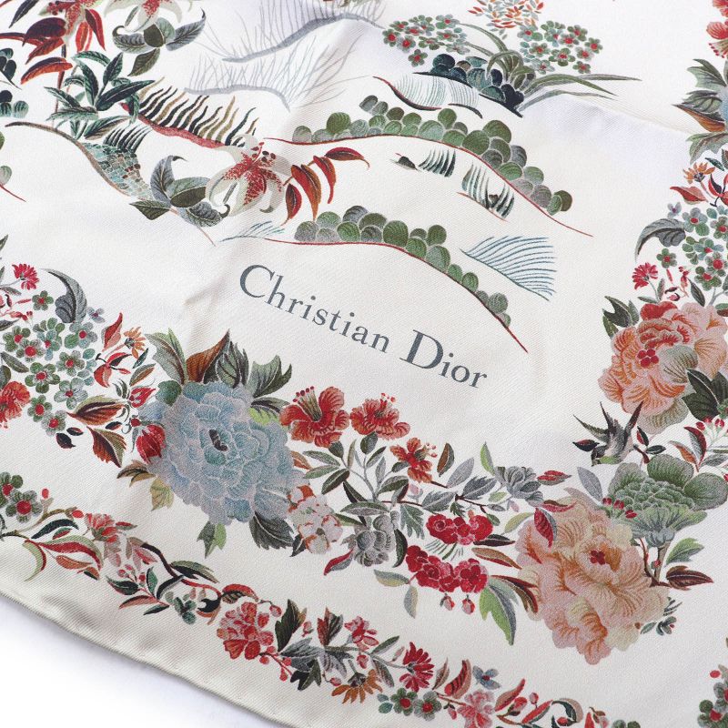 DIOR Jardin D'hiver 90 Square Scarf 100% Silk Beige Multicolor Made In Italy