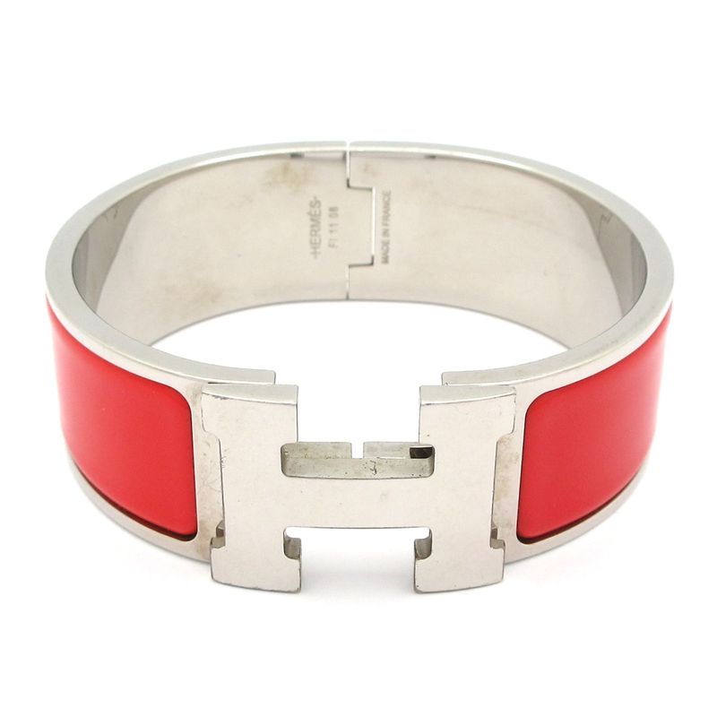Hermes Bangle Click Clack H Silver X Red