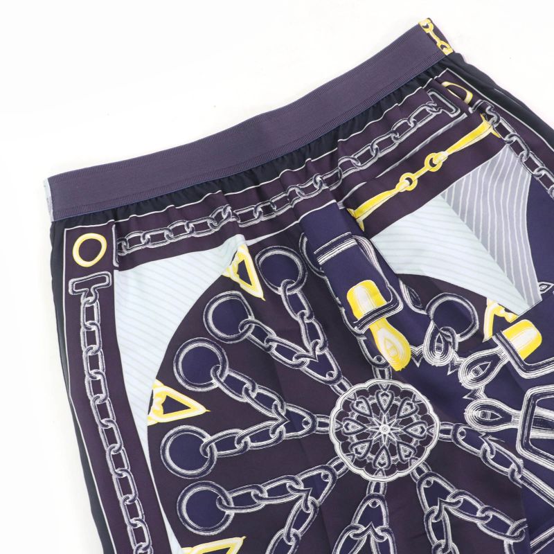 Hermes Kaleidoscope Effect 100% Silk Cropped Pants Navy 40 Made In France