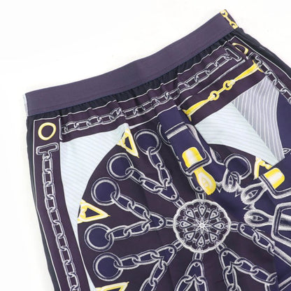 Hermes Kaleidoscope Effect 100% Silk Cropped Pants Navy 40 Made In France
