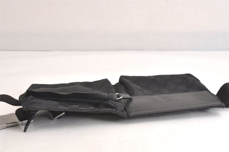 Gucci Vintage Waist Body Bag Wallet GG Canvas Leather 28566 Black 3064n