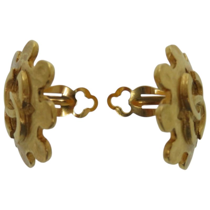 Chanel Vintage Coco Mark Flower Metal Gold Earrings 0147 Chanel