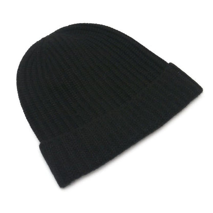 Chanel Knit Cap Cashmere With Coco Mark Brooch Black
