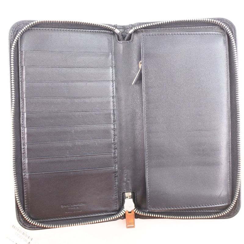 Saint Laurent Paris Round Zipper Shape Push 328558 Cs33e Calf Black Men's Long