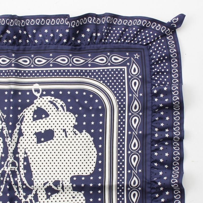 Hermes Carre 65 Brides De GALA Ceremonial Horse Maitre D'oeil Ruffled Scarf Navy