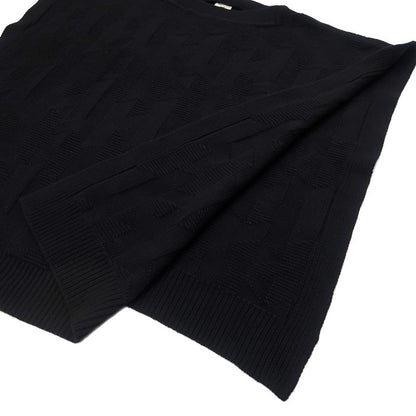 Hermes Poncho Cape H Motif 34 Black 100% Wool Knit 2904d3 Women's