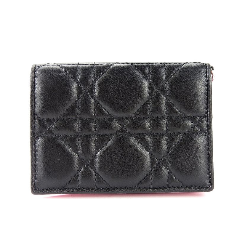 Christian Dior Card Case Cannage Leather Black Pink Business Card Holder Small