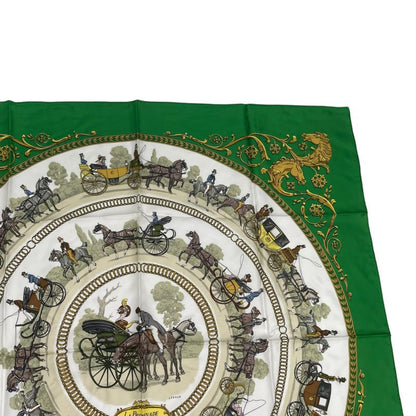 Hermes Scarf Silk Carre 90 LA Promenade DE Longchamps Walk To Ron Chien Green