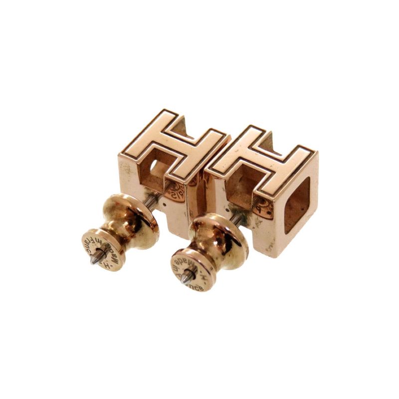 Hermes Caged Ash H Cube Ivory Rose Gold Hardware Earrings Accessories 0904