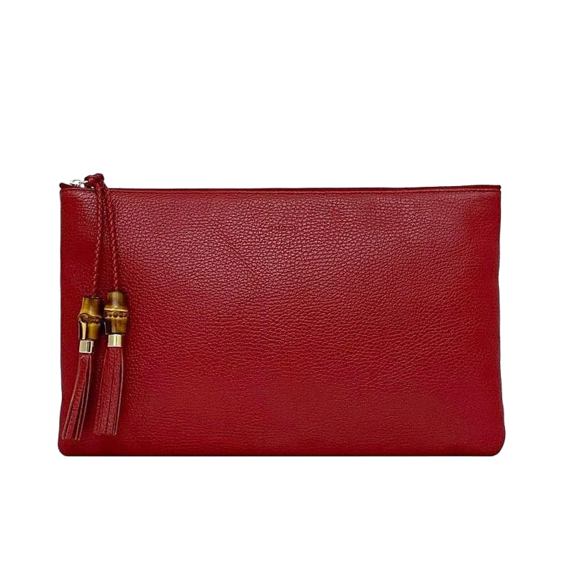 Gucci Clutch Bag Red Bamboo 449653 Excellent Condition Pouch Leather