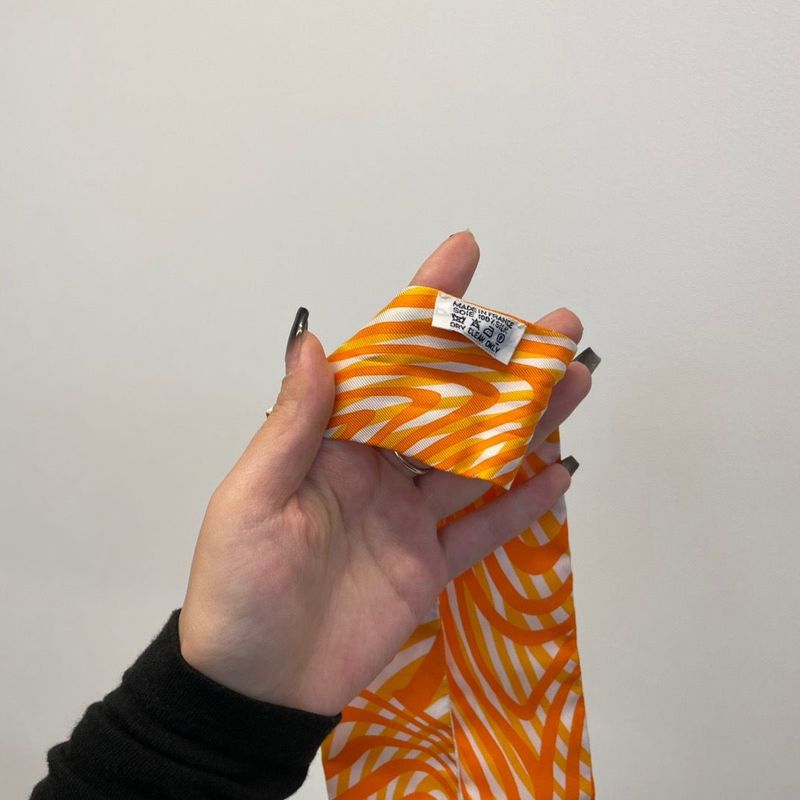 Hermes Twilly Bar Scarf Silk Orange White