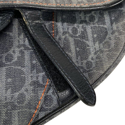 Dior/christian Dior Shoulder Bag Saddle Bag Navy Black And Orange Leather