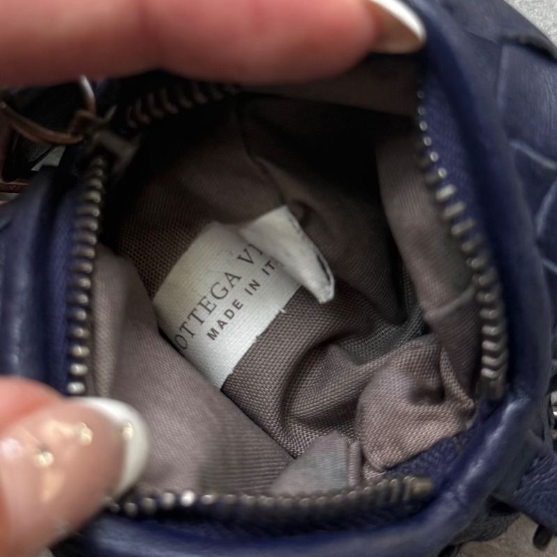 Bottega Veneta Key Ring Coin Case Charm Intrecciato Lamb Leather Navy