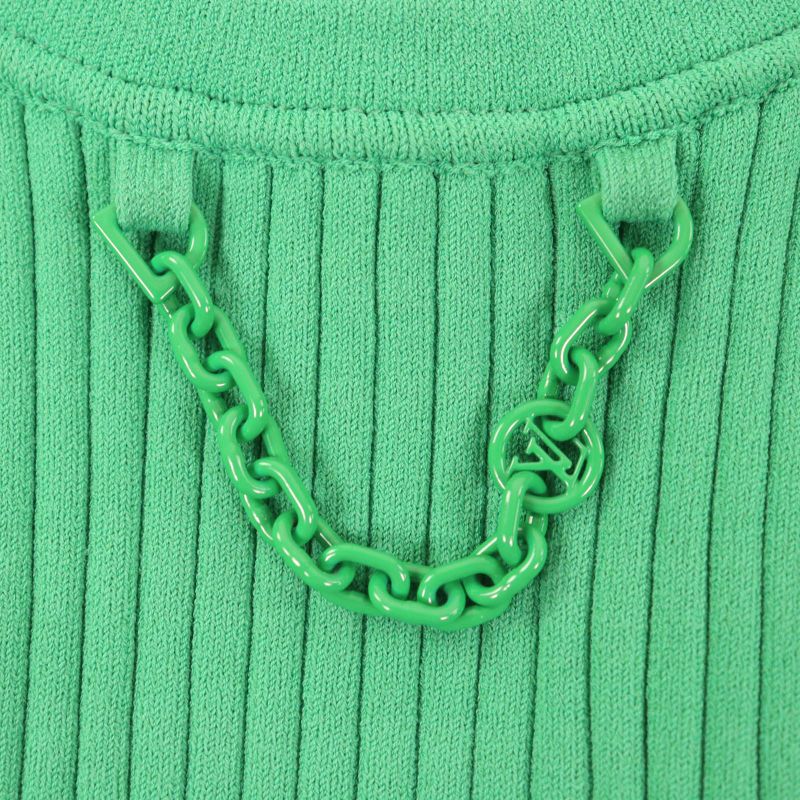 Louis Vuitton 23AW 1ab8cs Chain Decor Cropped Ribbed Tank Top Green XS Made In