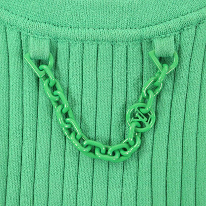Louis Vuitton 23AW 1ab8cs Chain Decor Cropped Ribbed Tank Top Green XS Made In