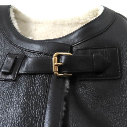 Louis Vuitton Sheepskin Reversible Belt Design Collarless Mouton Coat Black/whit