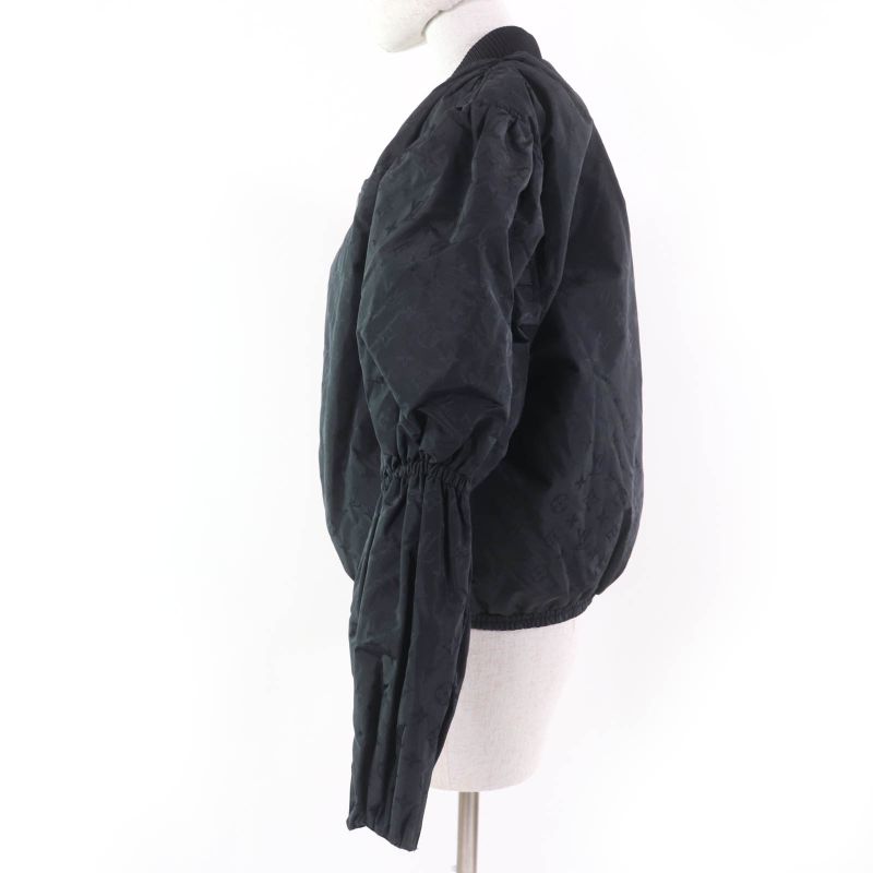 Louis Vuitton 22SS Silk Monogram Bishop Sleeve Bomber Jacket Black 36 Hanger
