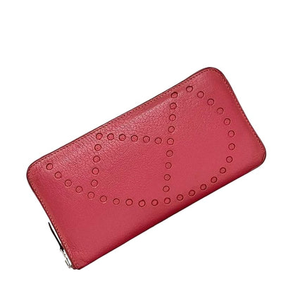 Hermes Round Zipper Long Wallet Azap Pink Rose Lipstick
