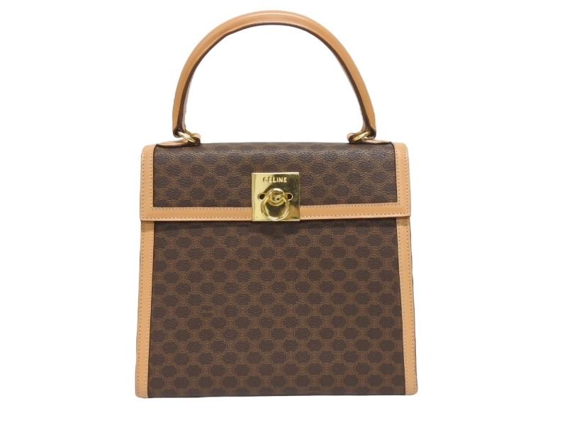 Celine 2-Way Shoulder Bag M 13 Macadam Pattern Leather Brown Gold — view 2