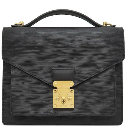 Louis Vuitton 2way Bag Monceau Epi Leather Black Gold Hardware Black Handbag