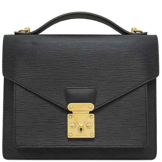 Louis Vuitton 2way Bag Monceau Epi Leather Black Gold Hardware Black Handbag