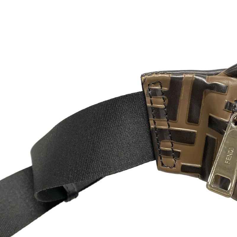 Fendi Waist Pouch Zucca Pattern 7va434 Dark Brown And Black Leather