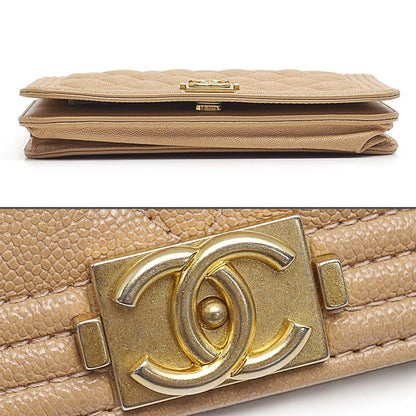 Boy Chanel Chain Wallet In Caviar Skin Beige Gold Hardware