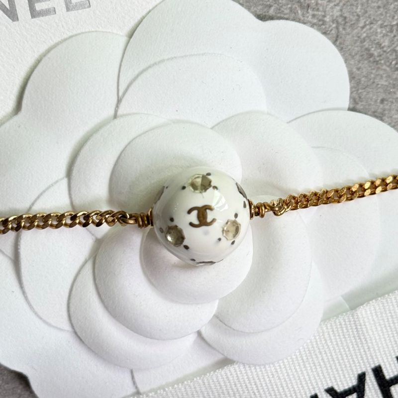 Chanel Rhinestone Soccer Ball Vintage Bracelet 98p Gold White