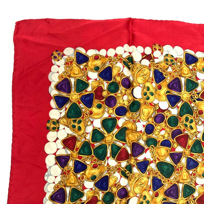 Chanel Silk Scarf Large Size Coco Mark Gripoa Jewelry Pattern Red And Multicolor