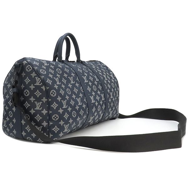 Louis Vuitton Boston Bag Keepall Bandoliere 50 Monogram Shadow Leather Ink Blue