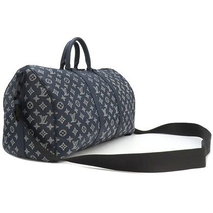 Louis Vuitton Boston Bag Keepall Bandoliere 50 Monogram Shadow Leather Ink Blue