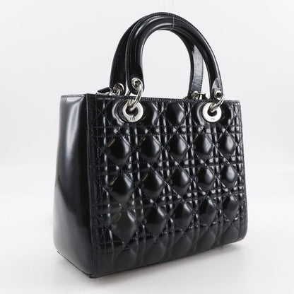 [dior] Christian Dior Lady Dior Medium Canage 2WAY Shoulder Enamel Black Ladies