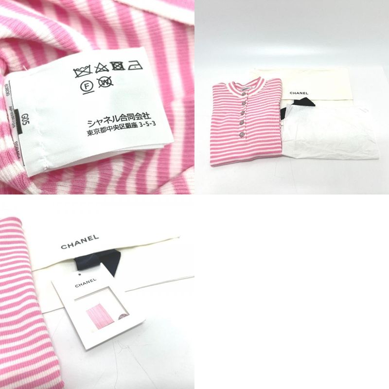 Chanel Short Sleeve Shirt Striped P76521k10998 Cotton Pink