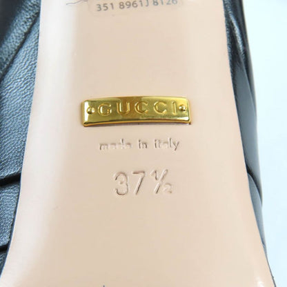 Gucci 750490 Belt Design Almond Toe Thick Sole Leather Pumps Black 37.5 Made In