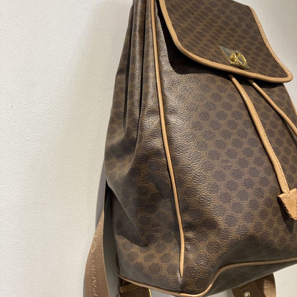 Celine M16 1 OLD Macadam Pattern Tape Logo Leather Backpack Women Brown -