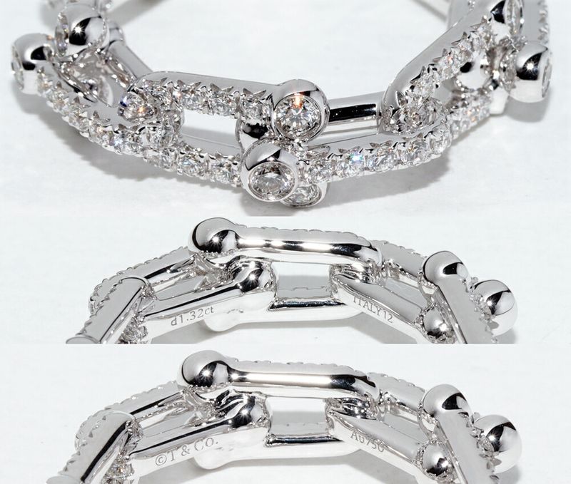 Tiffany & Co Ring 18K White Gold Diamond 132ct Hardware Small Link Ring Full