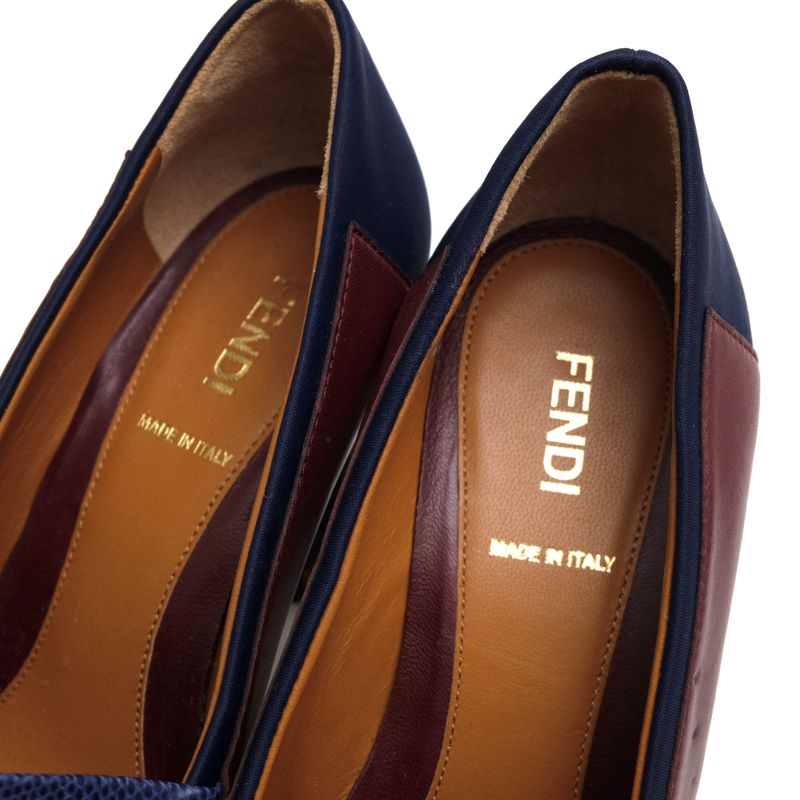 Fendi Pumps Shoes Women Leather Navy Blue High Heels Bicolor Studded