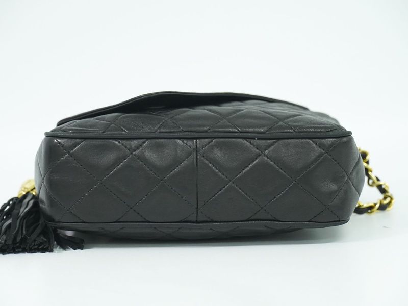 Authentic Chanel Coco Mark Matelasse Tassel Chain Shoulder Bag Lambskin Leather