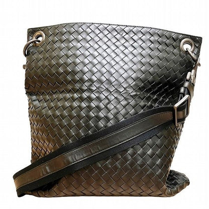 Bottega Veneta Intrecciato 161623 Black Leather Bag Shoulder Bag Unisex