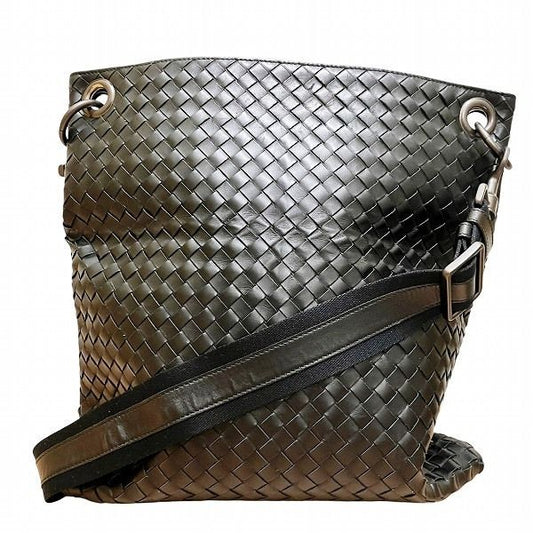 Bottega Veneta Intrecciato 161623 Black Leather Bag Shoulder Bag Unisex