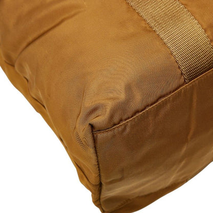 Plat Da Triangle Logo Plate Tote Shoulder Bag Brown Nylon Leather Women Prada