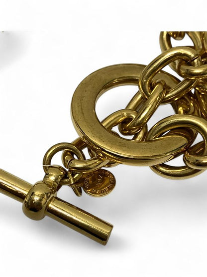 Celine Vintage Macadam Plate Chain Necklace Unisex Gold -