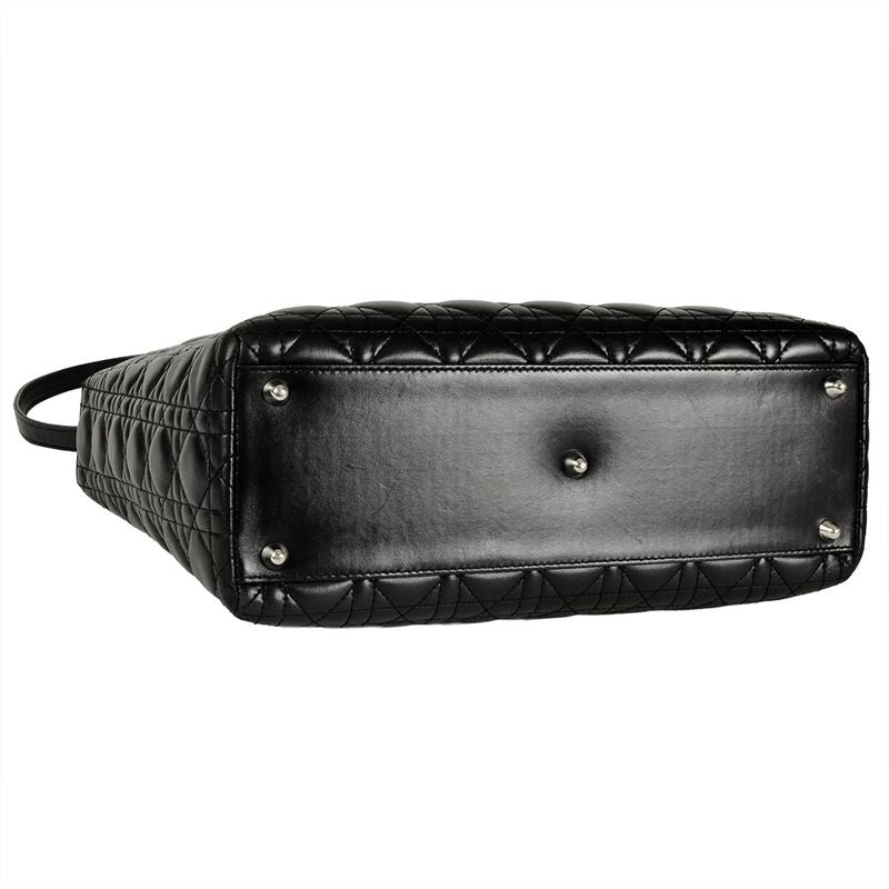 Dior Lady Dior Cannage Handbag Lambskin Black Silver Hardware