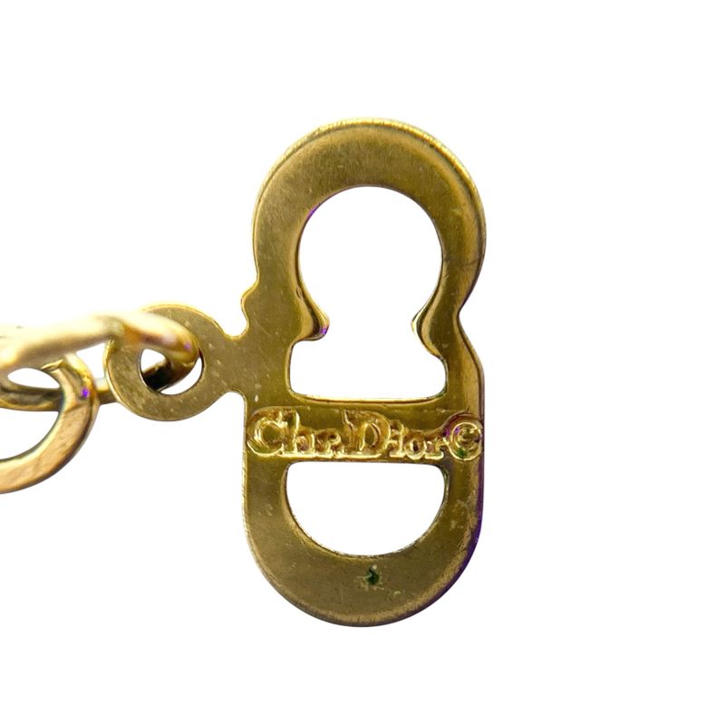 Christian DIOR Necklace Metal Rhinestone Gold Plated Gold