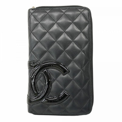 Chanel Long Wallet Cambon Lambskin Black Silver Hardware Women
