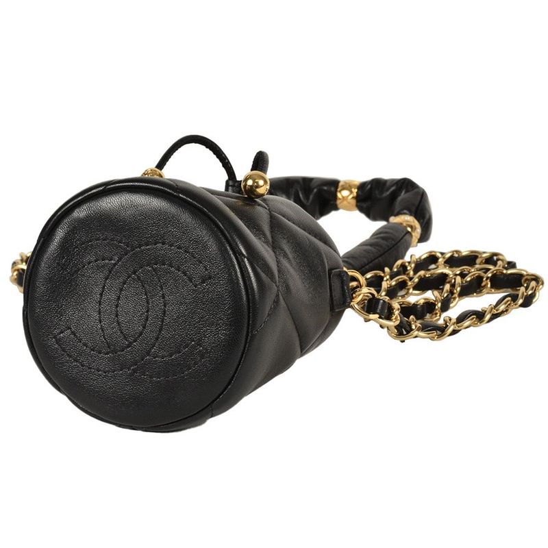 Chanel Coco Mark Chain Shoulder Pouch Shoulder Bag Lambskin Ap2330 Black Gold